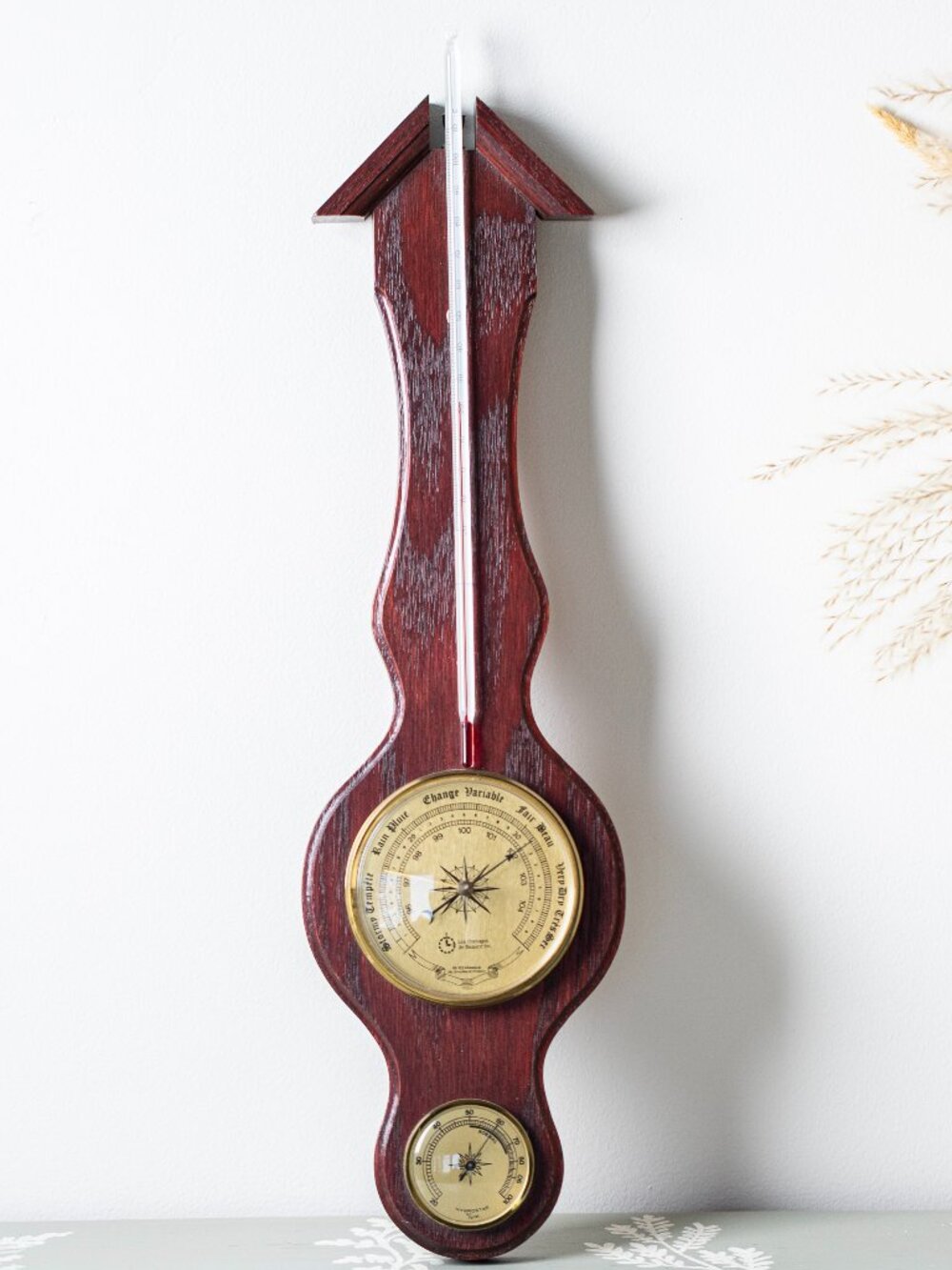 Vintage Mid Century Barometer Thermometer Hygrometer Wall Decor Wood Weather